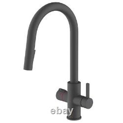 Liquida HT45MB 4-in-1 Boiling Hot Water Black Kitchen Tap With Pull Out Spray