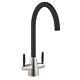 Liquida LB01BL Swan Neck Twin Lever Brushed Steel and Black Kitchen Mixer Tap