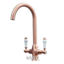 Liquida W22CP Traditional Swivel Spout Twin Lever Copper Kitchen Mixer Tap