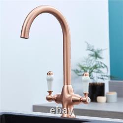 Liquida W22CP Traditional Swivel Spout Twin Lever Copper Kitchen Mixer Tap