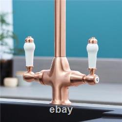 Liquida W22CP Traditional Swivel Spout Twin Lever Copper Kitchen Mixer Tap