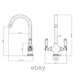 Liquida W22CP Traditional Swivel Spout Twin Lever Copper Kitchen Mixer Tap