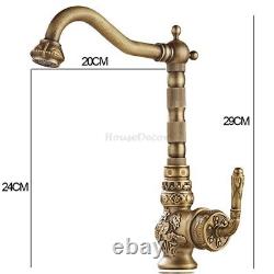 Luxury Carved Brass Swivel Spout Sink Tap Mixer Kitchen Single Hole Faucet Solid