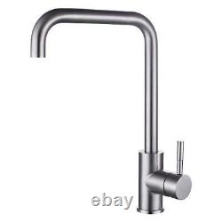 Modern Kitchen Sink Mixer Tap Monobloc Faucet Single Lever Round Brushed Nickel