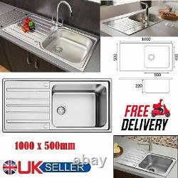 Modern Stainless Steel Kitchen Sink Single Bowl 1000 x 500mm Reversible Drainer