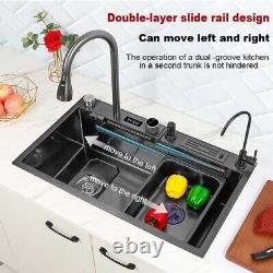 Multifunctional Stainless Steel Kitchen Sink, integrated waterfall, shower tap