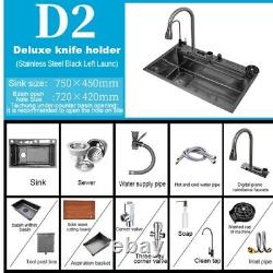 Multifunctional Stainless Steel Kitchen Sink, integrated waterfall, shower tap