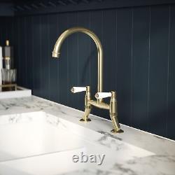 Nuie Bridge Kitchen Sink Mixer Tap Lever Handle Brushed Brass