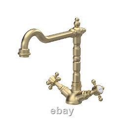 Nuie French Classic Kitchen Sink Mixer Tap Swivel Spout Dual Handle Brushed Br