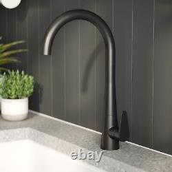 Nuie Samir Matt Black Mono Kitchen Sink Mixer Swivel Tap Single Lever Handle