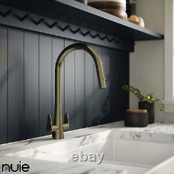 Nuie Samir Mono Gold Kitchen Sink Mixer Tap Dual Lever Handle Brushed Modern