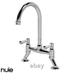 Nuie Traditional Bridge Kitchen Sink Mixer Tap Topaz Lever Handles 2 Tap Holes