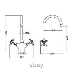 Nuie Traditional Mono Kitchen Sink Mixer Tap Dual Handle Brushed Brass