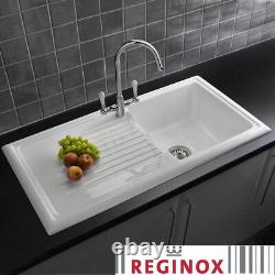 Reginox 1.0 Bowl White Ceramic Kitchen Sink, Waste & Traditional Tap RL304CW