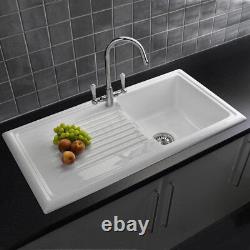 Reginox 1.0 Bowl White Ceramic Kitchen Sink, Waste & Traditional Tap RL304CW