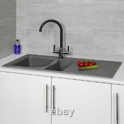 Reginox Genesis Kitchen Sink Tap Black Swivel Spout Mixer Hot Tap Dual Lever