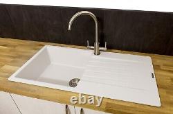 Reginox Harlem10 Kitchen Sink Single Bowl White Granite Inset Reversible Waste