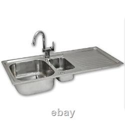 Reversible Kitchen Sink Stainless Steel 1.5 Bowl Pull Out Mixer Tap & Waste Kit