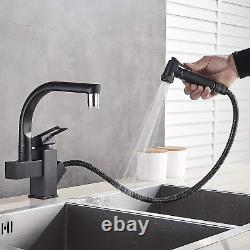 Rozin Black Kitchen Sink Tap with Pull Out Spray LED 360 Degree Swivel Spout Tap