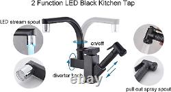Rozin Black Kitchen Sink Tap with Pull Out Spray LED 360 Degree Swivel Spout Tap