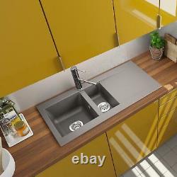 SIA 1.5 Bowl Grey Composite Reversible Inset Kitchen Sink & KT5CU Copper Tap