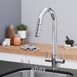 SIA KT4CH Chrome Pull Out Spray Twin Lever Monobloc Kitchen Sink Mixer Tap