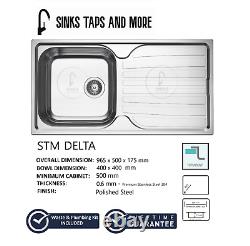 STM DELTA Single Bowl Stainless Steel Kitchen Sink With Drainer 965x500 With TAP