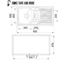 STM PRIME 1.5 With TAP One and Half bowl stainless steel kitchen sink 965 x 500