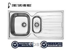 STM TREND 1.5 bowl 965 x 500mm steel kitchen sink With TAP Top Mount with Wastes
