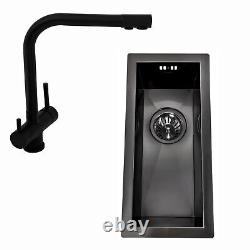 Small Kitchen Sink Tap Set 0.5 Bowl Brushed Gunmetal Black 3-in-1 Filter Mixer