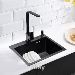 Stainless Steel Built-in Sink Set Kitchen with 360° Rotatable Faucet Tap Black
