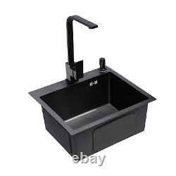 Stainless Steel Built-in Sink Set Kitchen with 360° Rotatable Faucet Tap Black