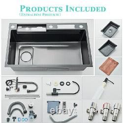 Stainless Steel Kitchen Sink Single Large Bowl with Mixer Taps & Inset Waste Kit