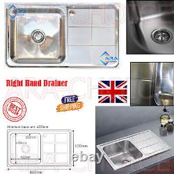 Stainless Steel Single Right & Left Hand Drainer Tap Hole Inset Kitchen Sink