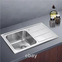 Stainless Steel Single Right & Left Hand Drainer Tap Hole Inset Kitchen Sink