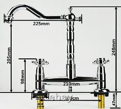 Swivel Dual Lever Bridge Kitchen Sink Deck Mixer Tap 1/4 Turn 2 Hole 18cm Centre