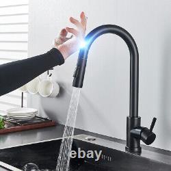 Touch sensor Kitchen Sink Faucet Black Pull Down Sprayer Single Handle Mixer Tap