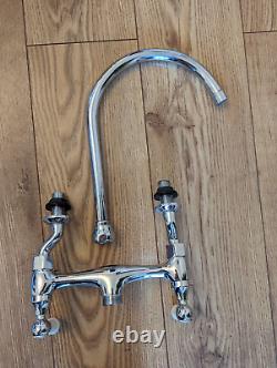 Traditional Georgian 2 Hole Bridge Kitchen Sink Mixer Tap White Levers Chrome