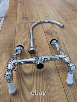 Traditional Georgian 2 Hole Bridge Kitchen Sink Mixer Tap White Levers Chrome