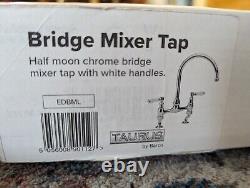 Traditional Georgian 2 Hole Bridge Kitchen Sink Mixer Tap White Levers Chrome