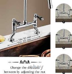 Traditional Kitchen Sink Bridge Mixer Tap Dual Black Handle 2 Hole Deck Mount T