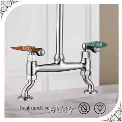 Traditional Kitchen Sink Bridge Mixer Tap Dual Black Handle 2 Hole Deck Mount T