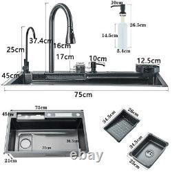 Undermount Multifunction Kitchen Sink With Pullout Faucet Set Gray Waterfall Tap