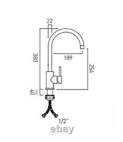 Vado Bahr Kitchen Mono Sink Mixer Deck Mounted Tap Stainless Steel