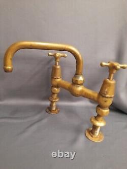 Vintage Brass Mixer Taps Ideal Belfast Kitchen Sink, Fully Refurbed Aged Patina