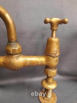 Vintage Brass Mixer Taps Ideal Belfast Kitchen Sink, Fully Refurbed Aged Patina