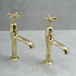 Vintage brass pillar taps TALL & LONG reach belfast sink faucet