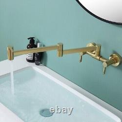 Wall Mounted Foldable Kitchen Faucet Dual Handle Extendable Sink Mixer Tap Brass