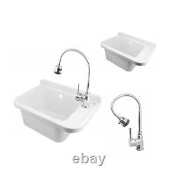 White Basin Sink Laundry Utility Industrial Garage Kitchen + Tap