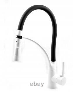 White Kitchen Sink Tap Pull Out Flexible Mixer Brass Body Tap Black (207)